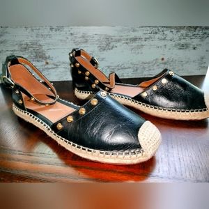 Halogen Dylan Studded Black Vegas Leather Espadrilles Sz 9 Women's Pre-owned